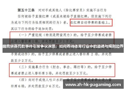 魏震禁赛罚款事件引发争议深思:如何看待体育行业中的道德与规则边界